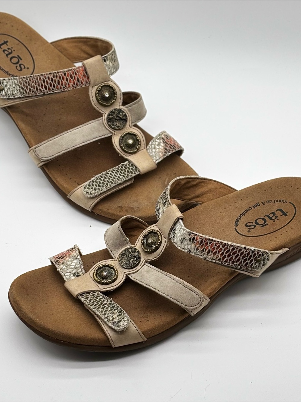 Taos Prize 4 Sandals Exotic Multi Leather Medallion Adjustable Womens Size 9